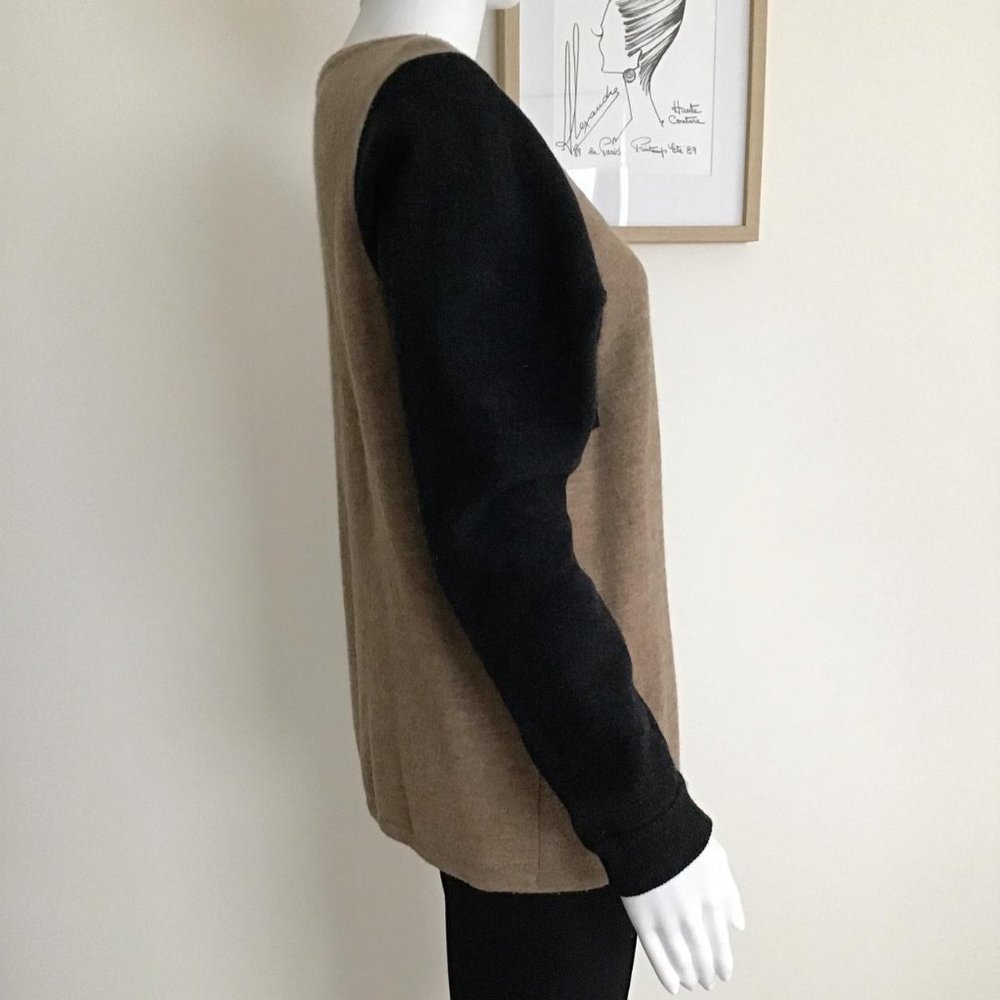 Saba pure thick wool colour-blocking camel & slate-grey sweater /Size L - Picture 5 of 8